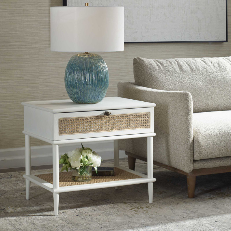 Uttermost Coast White Rattan Side Table, White