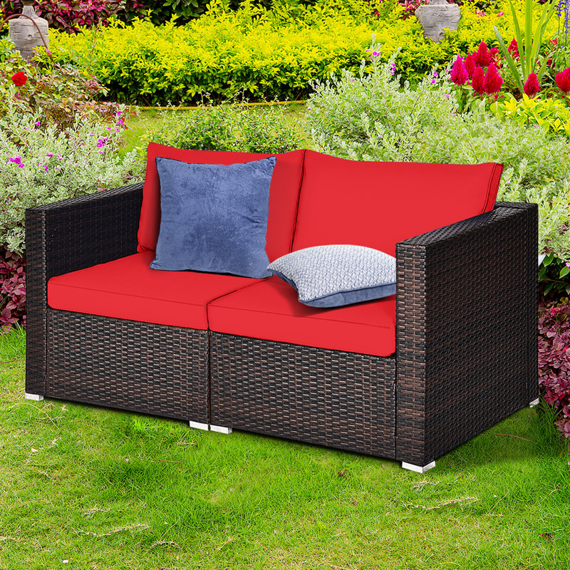 Malti 59'' Wide Straight Wicker Loveseat with Cushions, Red