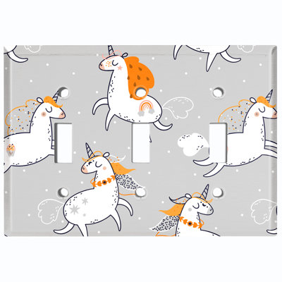 Plaque murale interrupteur à bascule licorne orange arc-en-ciel à 2 bandes Unicorn