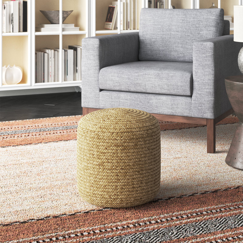 Sandara 16" Wide Round Pouf Ottoman, Natural