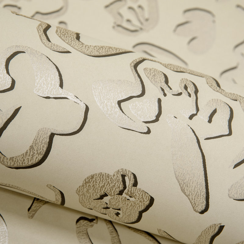 Salt Metallic Fiore Flower Design Wallpaper Roll, Beige