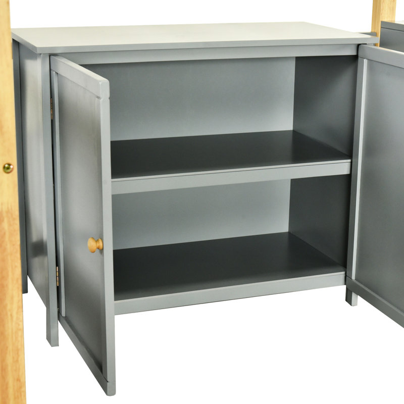 Twin Loft Bed In Grey With Useful Storage And Foldable Desk Option Internal Area, Grey