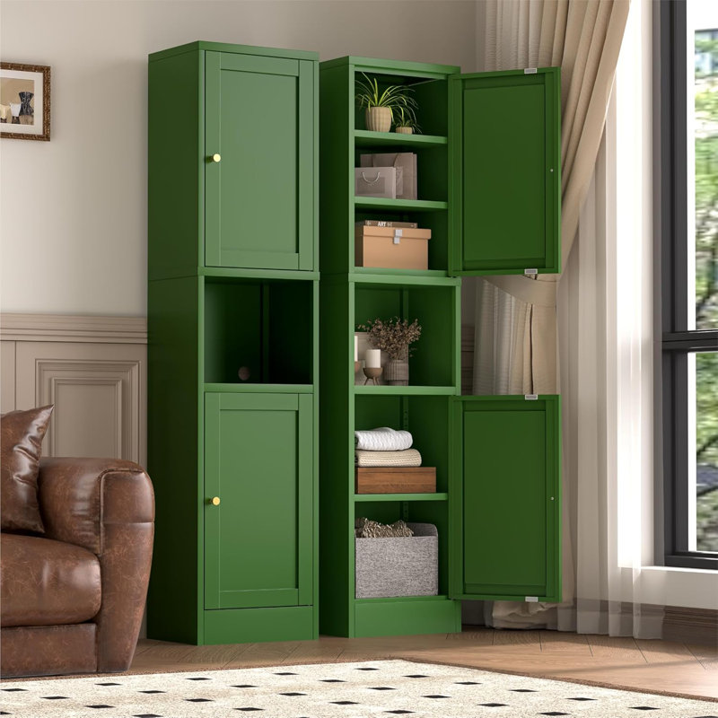 Slim Bathroom Storage Cabinet With Doors And Shelves,Open Shelving 6-Tier Narrow,Tall And Skinny Storage Cabinet,Suitable For Small Spaces