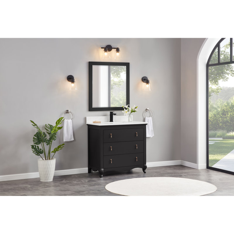 36" Cadet Finish Solid Wood Sink Vanity  With 1' Artificial Stone Top, Tricon Black
