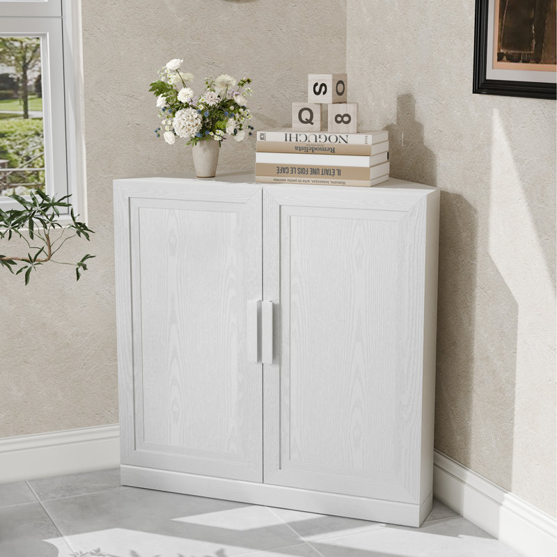 Armoire à vin de style moderne 31 "H x 31" à 2 portes avec tablettes réglables pour le salon et la chambre à coucher, White