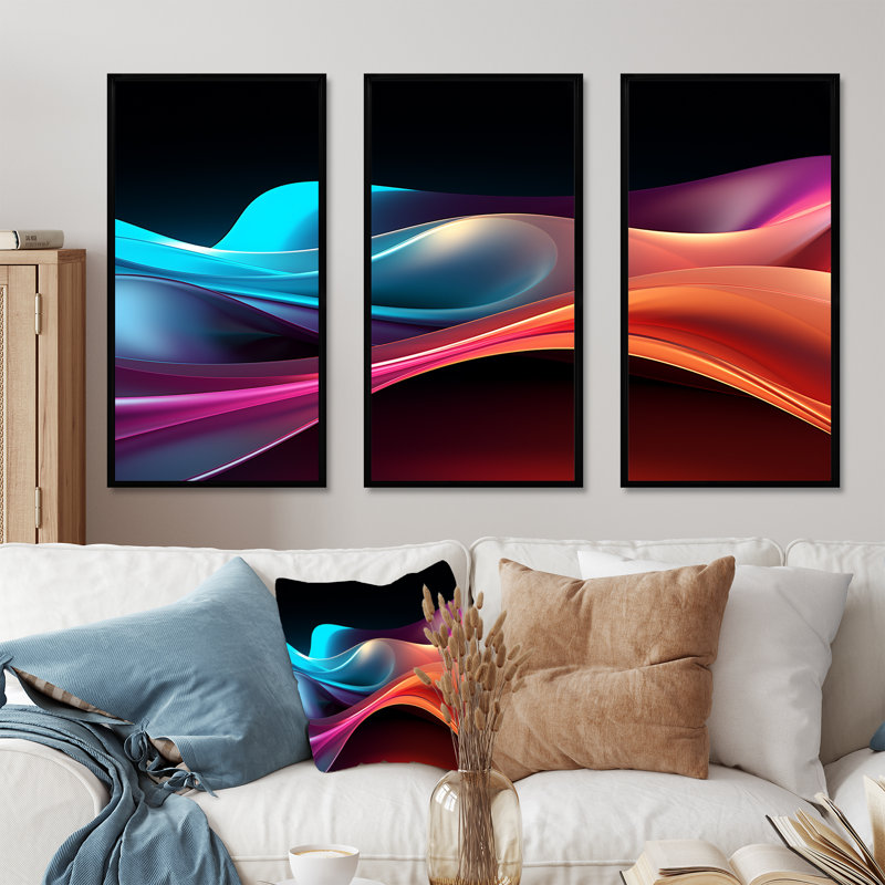 Rainbow Colours Symphony IV - Formes abstraites, art mural sur toile, H 28 po x l 36 po x P 1 po, Cadre flottant noir