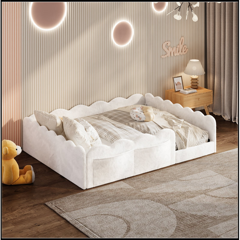Lit double tapissier sur pied, Blanc
