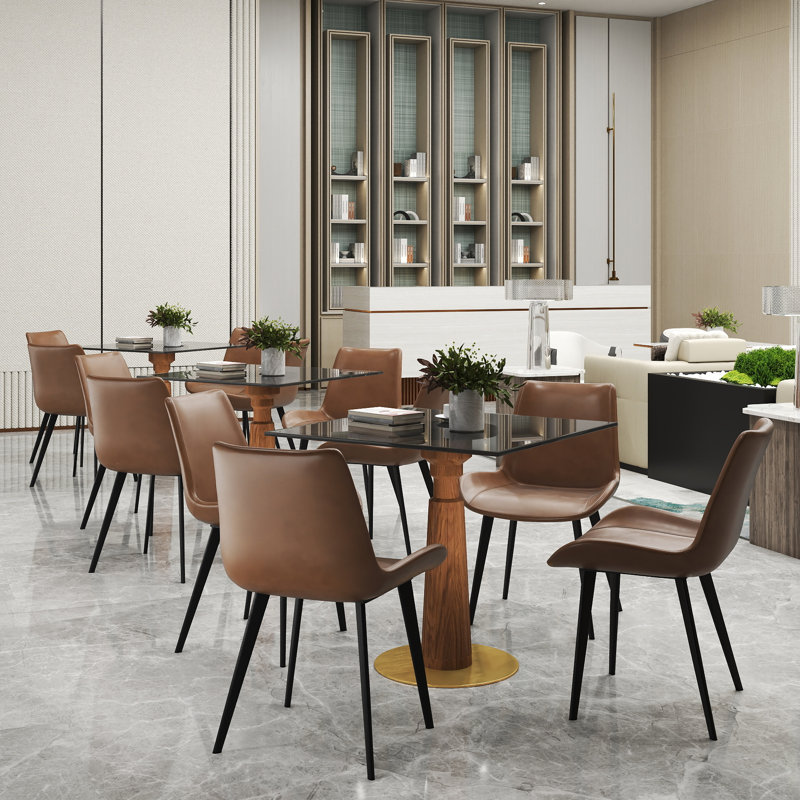 Ensemble de 5 tables de conférence carrées modernes en verre avec 4 chaises en cuir, Brun