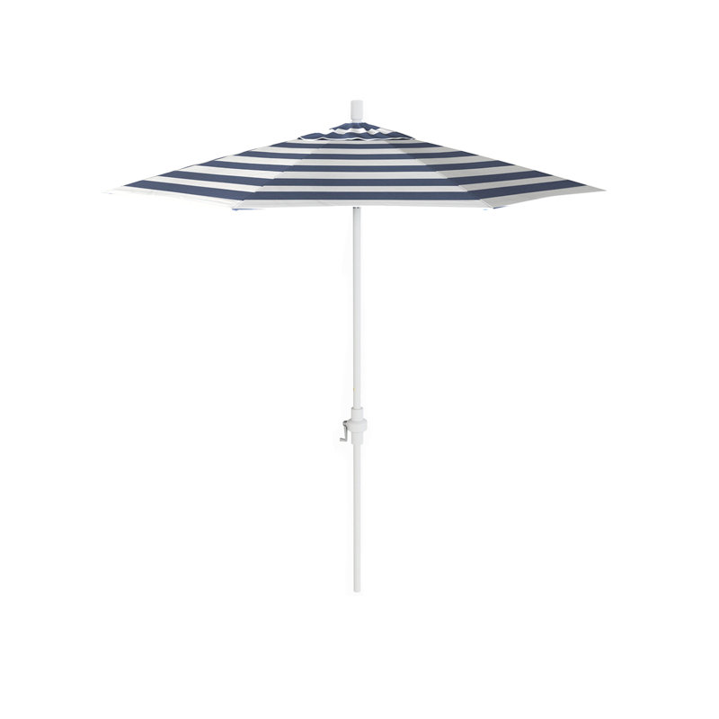 Porte-parapluie 7,5 pi en aluminium blanc mat, Bleu marine/blanc