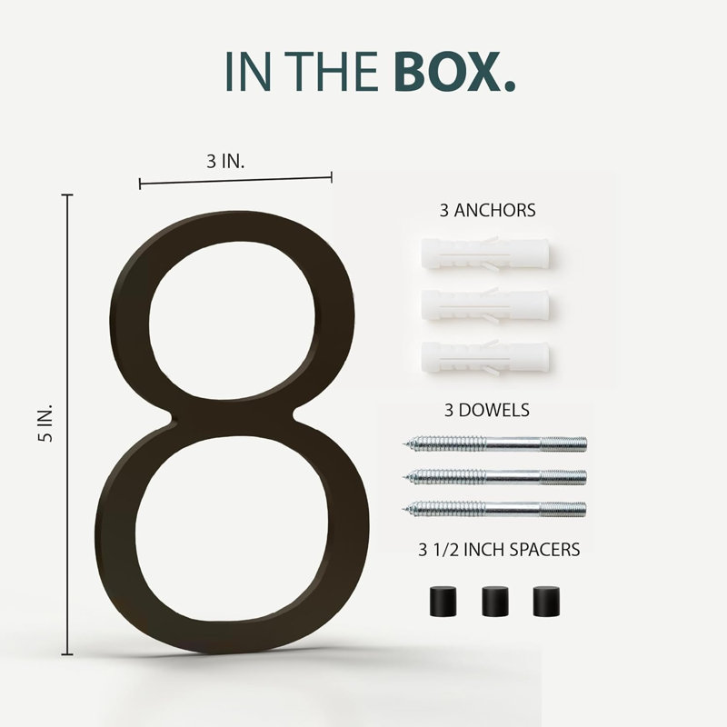 Méga poignées avec numéros de maison pour l'extérieur - 5 po pour installation facile à installer au mur - Numéros de métal robustes pour l'adresse sur la maison, quincaillerie de fixation incluse - Noir mat (numéro 1)