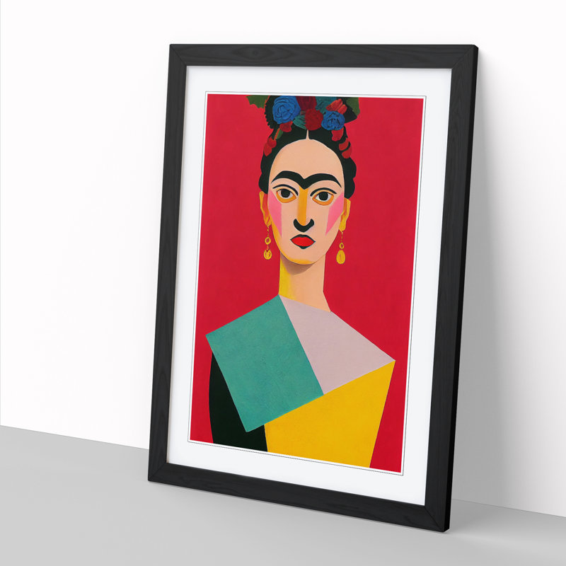 FRM-V0523-1055X Frida Kahlo Cubism 1 Piece Single Picture Frame Wall Art, 64cm H x 46cm W x 2cm D, Walnut Framed