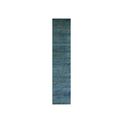 Tapis de couloir oriental vert en laine nouée à la main 2 pi 6 po x 12 pi 0 po - MOA10279817