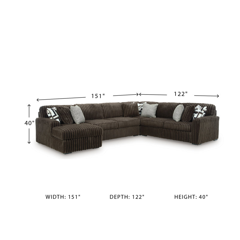 Canapé modulaire avec méridienne 6 pièces Irie, Polyester brun, 40" H x 151" W x 122" D, Orienté à droite