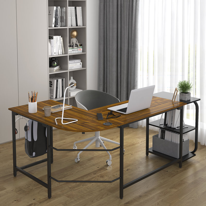 Bureau en L Konsta, Teck noir / noir