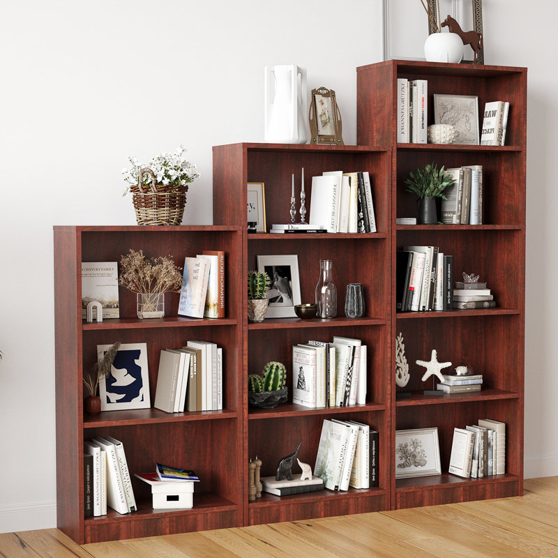 Bibliothèque autoportante à 3 tablettes en bois réglables pour bureau à domicile, 3 couches, Cerisier