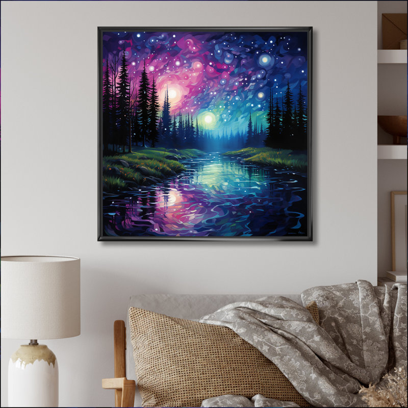Aurore boréale symphonie II sur toile, H 24 po x l 24 po x P 1 po, Cadre flottant noir