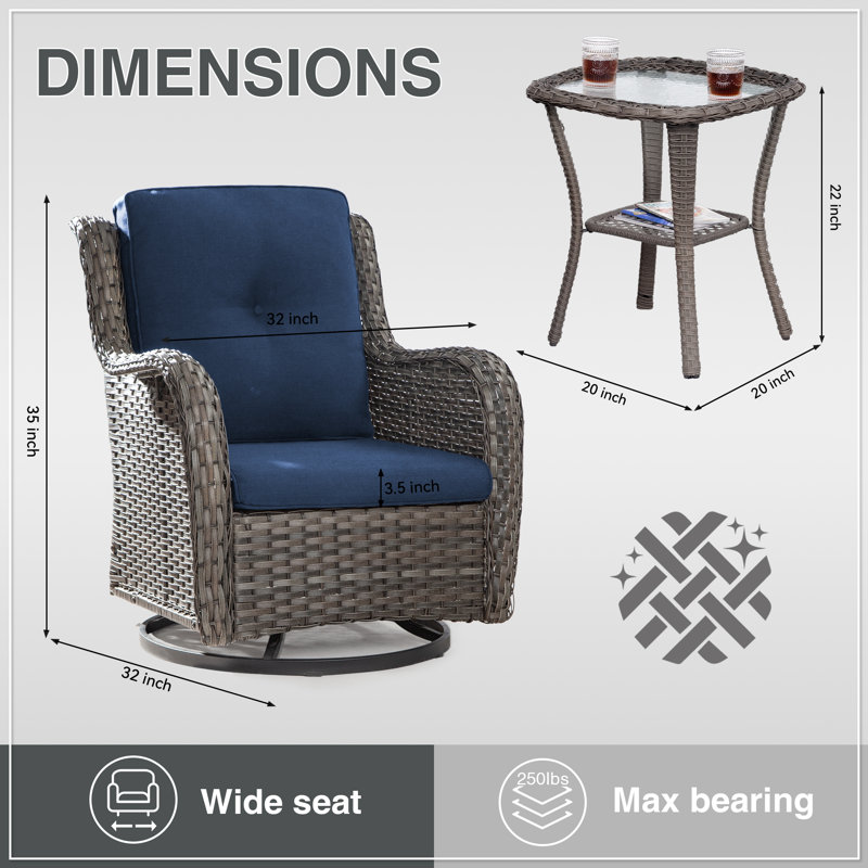 Blalock Wicker 2 - Person Patio Conversation Set with Cushions, Blue