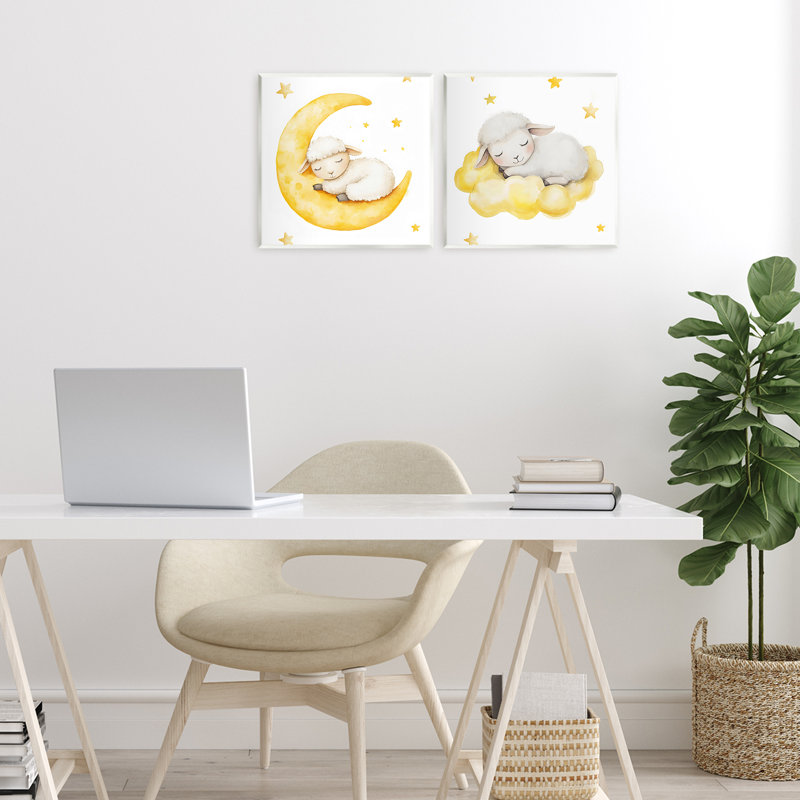 Sleeping Sheep Cloud and Moon 2pc Wall Plaque Set, design by LSR Design Studio