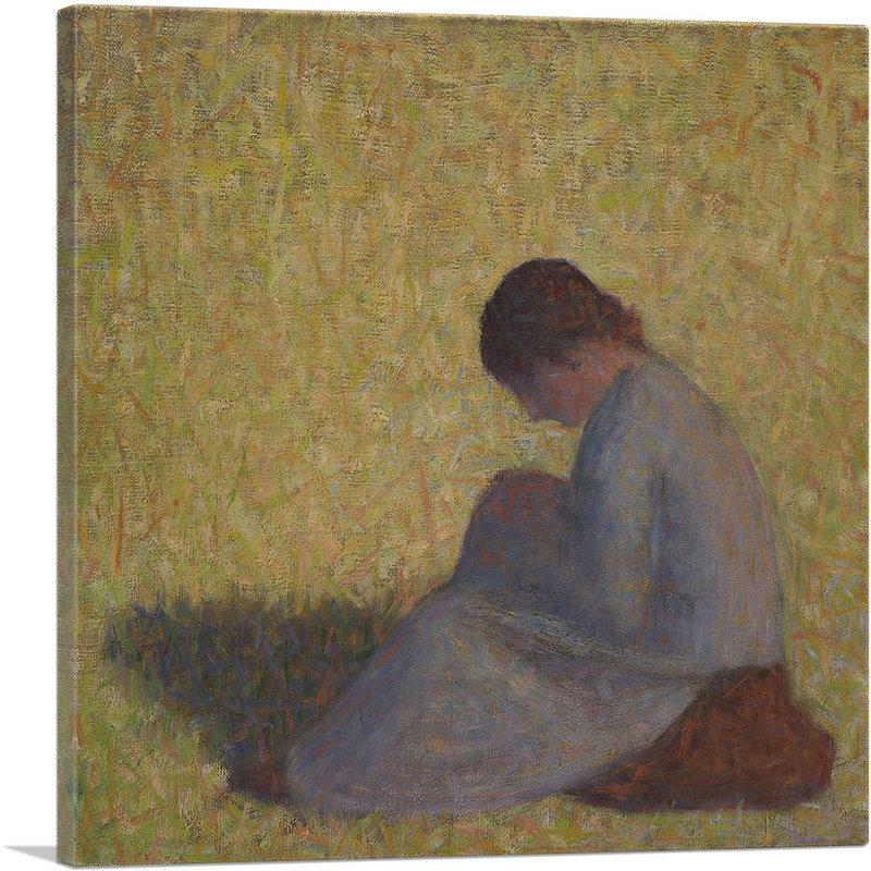 "Paysanne assise dans l'herbe" par Georges Seurat, reproduction d'art sur toile tendue, H 12 po x l 12 po x P 1,5 po