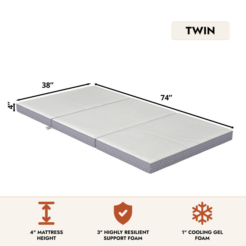 Matelas pliant en mousse viscoélastique CoolSoft, 4", Lit simple