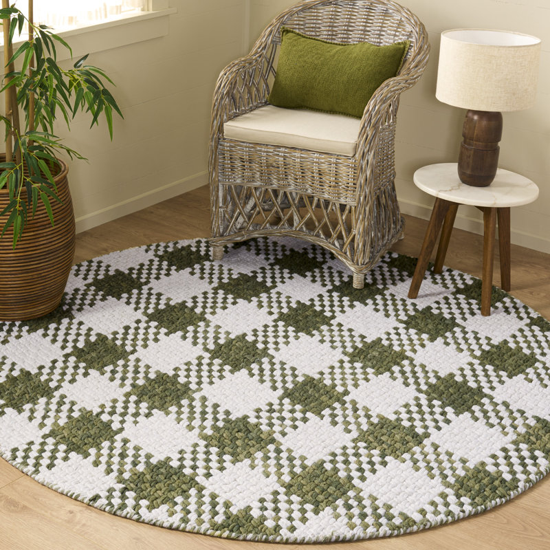 Natural Fiber Couture Handwoven Wool;Cotton Plaid Indoor Rug, Round 6'