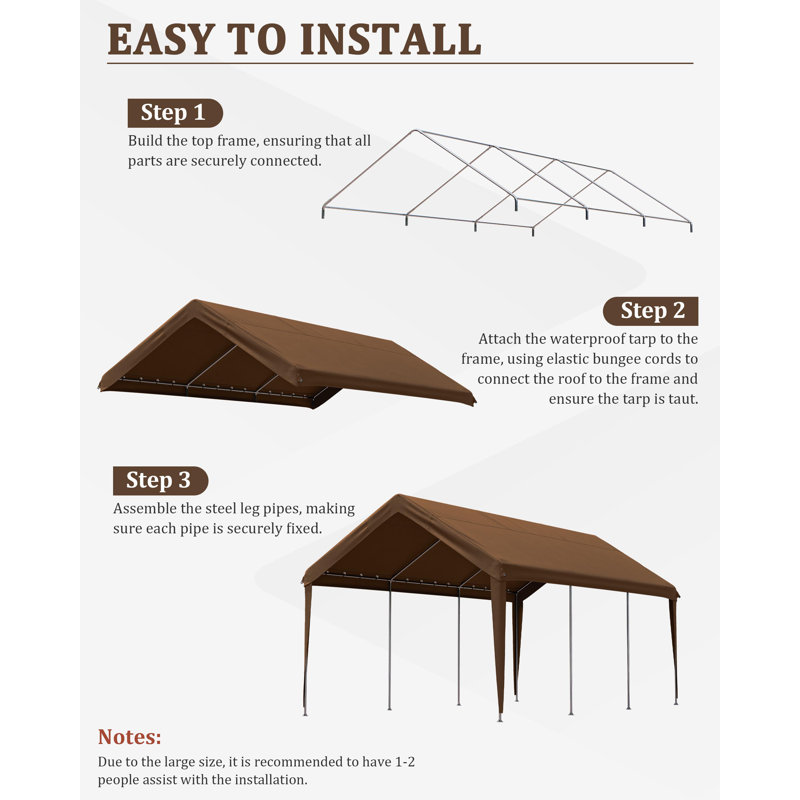 Carport Canopy Replacement Cover With Ball Bungees (Frame Is Not Included), 112.8" H x 144" W x 240" D, Chocolate