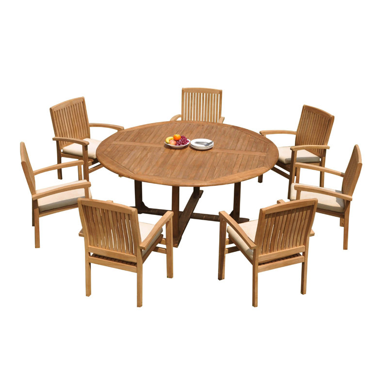 Masuda 5 - Person Teak Wood Patio Dining Set with Round Table, 7, 31" H x 72" W x 72" L