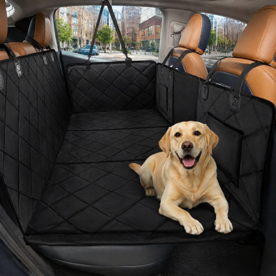 This hard-bottom rear-seat extender holds 420lbs and forms a large dog hammock area with sturdy Oxford, waterproof construction, a mesh window, anti-scratch protection, and a non-slip surface for cars, SUVs, and sedans.
