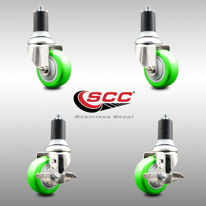 Ensemble de roulettes extensibles 3,5 pouces pivotantes 3,5 pouces 1 1/5 / 8 pouces avec 2 freins, Vert