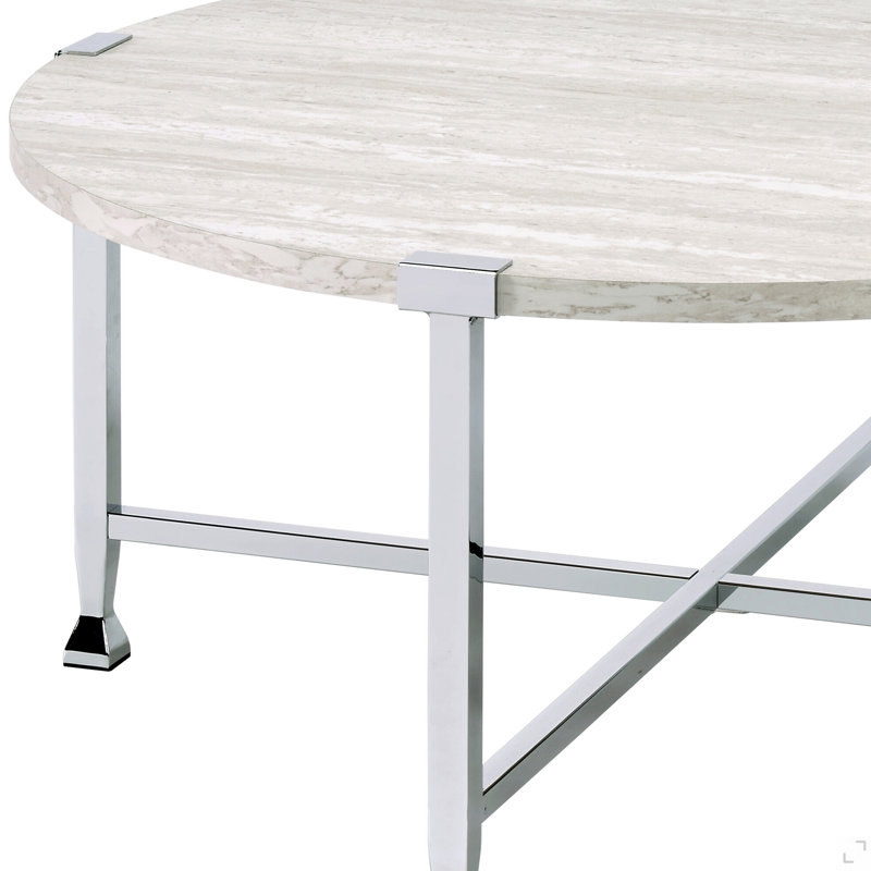 Table basse en chêne blanc et finition chromée