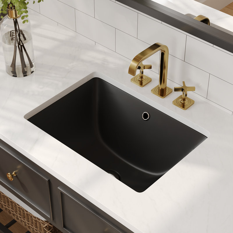DeerValley Ursa Undermount Bathroom Sink 18" X 13" Rectangular Vitreous China with Overflow, Black