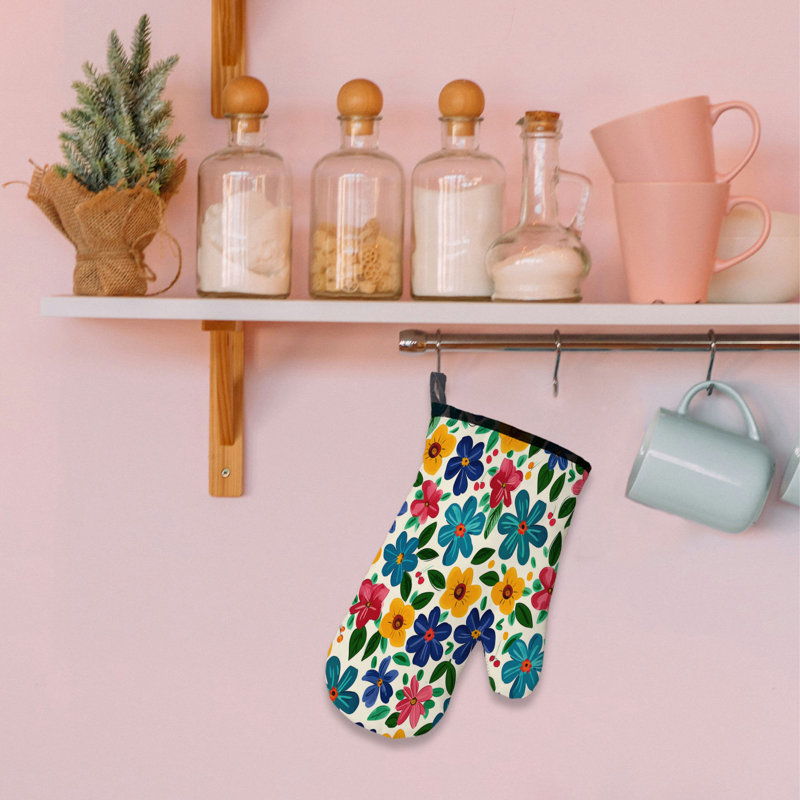 Soft Spring Flowers Oven Mitt Cotton Twill