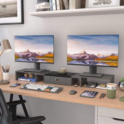 Triple/dual monitor stand with drawer, extra-large size, adjustable, suitable for 2-3 monitors.