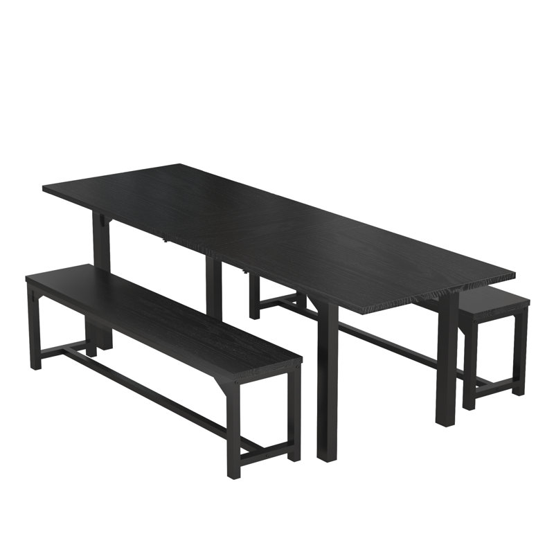 Keuna 8 - Person Rectangular 63'' L x 28'' W Expandable Table Dining Set, Black, Black