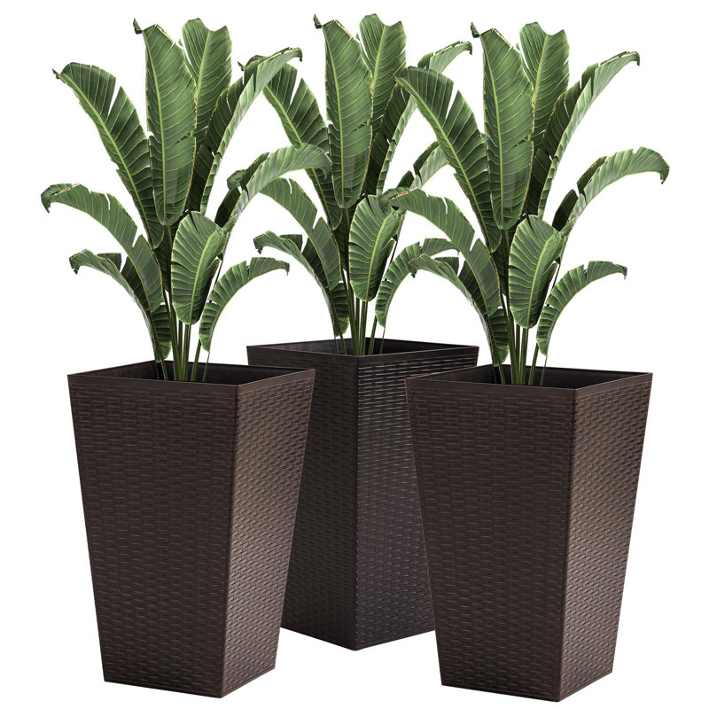 Three-piece tall planter with drainage hole, Brown