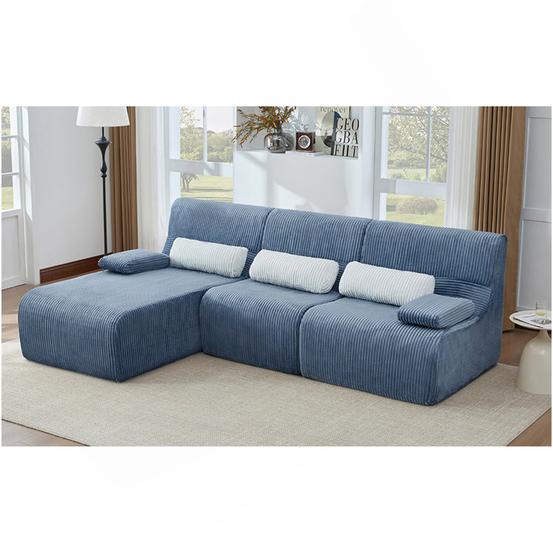 Canapé modulaire moderne de 98 po en forme de L Canapé, Velours côtelé bleu, Bleu