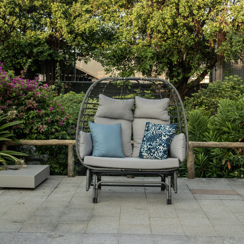 2 Person Swing Egg Chair With Rocking Glide Frame And Cushion