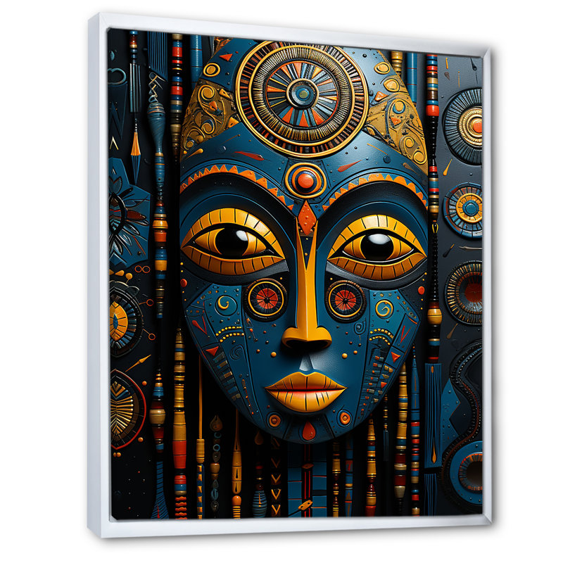 «African Mystique Tribes Masks II», reproduction sur toile, Cadre flottant blanc, H 32 po x l 16 po x P 1 po
