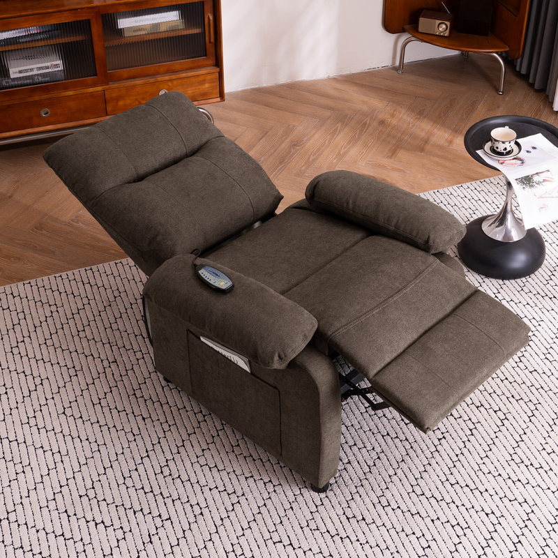 160°Recliner Chair for Elderly Seniors-Manual Push Back Reclining Chair with 8-Point Massage & Heating, Plush Chenille Fabric & Remote Control, Side Storage Pockets for Living Room, Bedroom, Brown