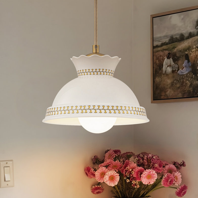 1-Light 8.5" Scalloped Ceramic Crown Pendant