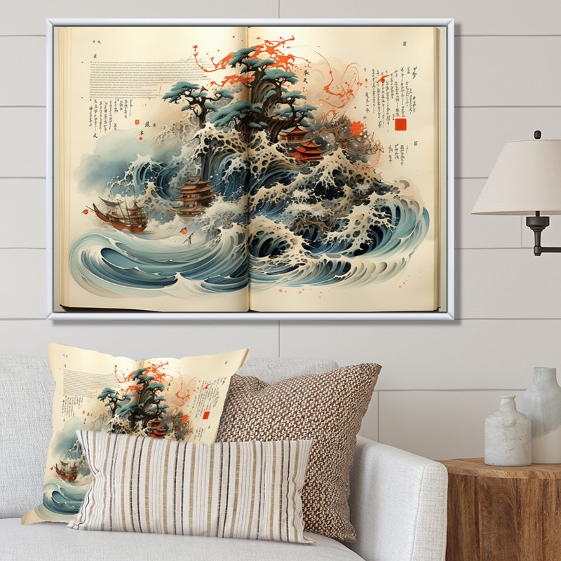 Art asiatique, calligraphie contemplative - impression, H 16 po x l 32 po x P 1 po, Cadre flottant blanc