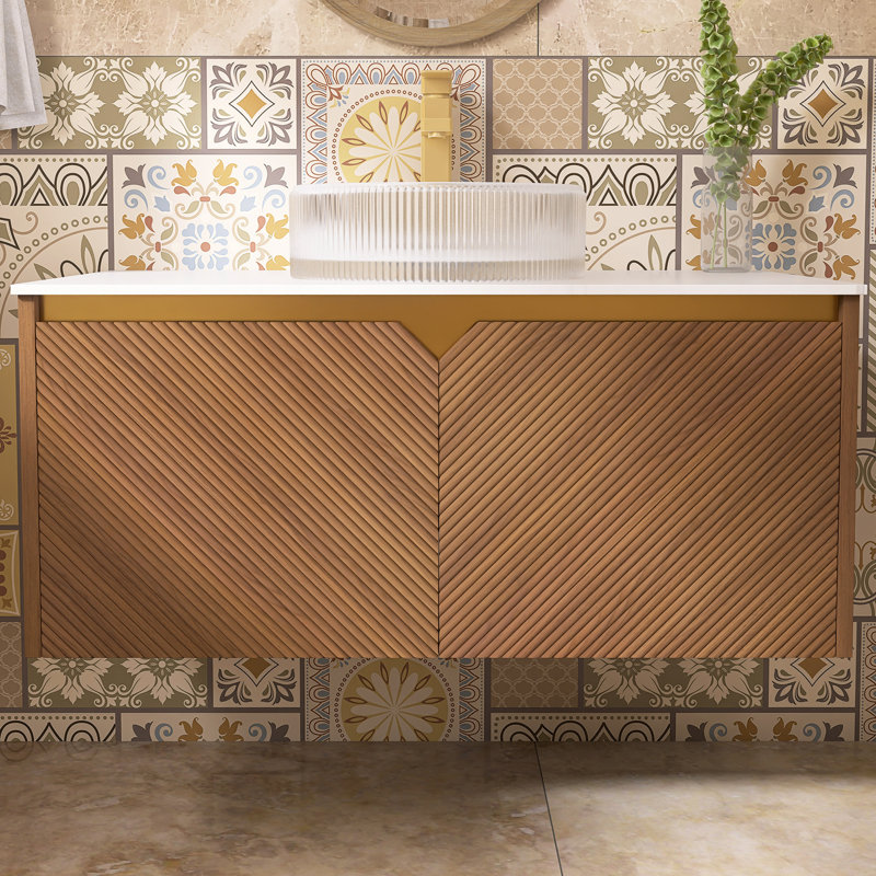 Meuble-lavabo mural simple 35,8 po avec comptoir en marbre, 36"