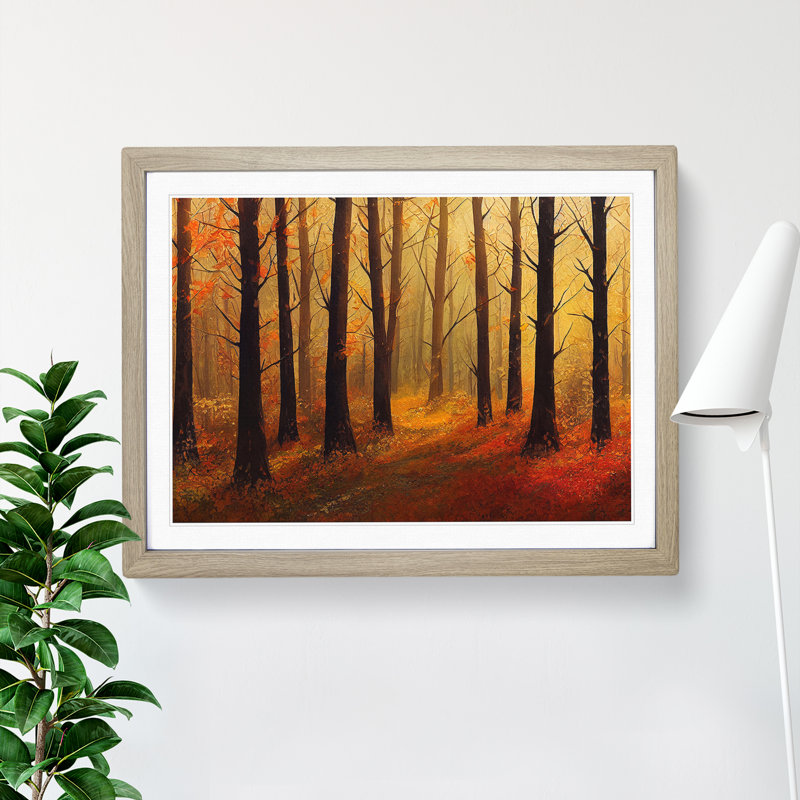 An Appealing Autumn Forest - Single Picture Frame Print, 25cm H x 34cm W x 2cm D, Oak
