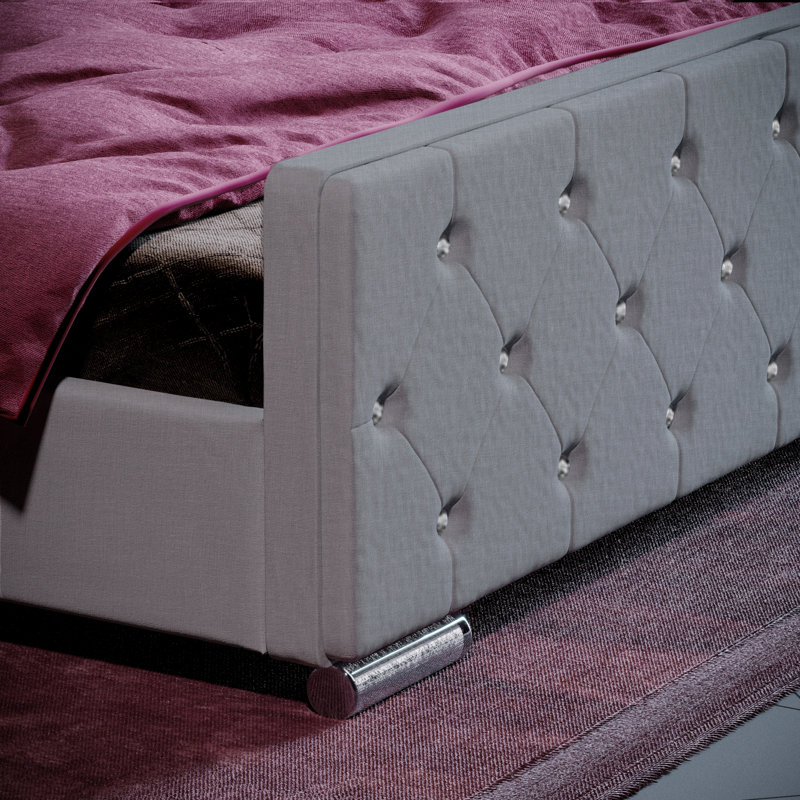 Kali Upholstered Bed, Double (4'6)	, Light Grey Linen