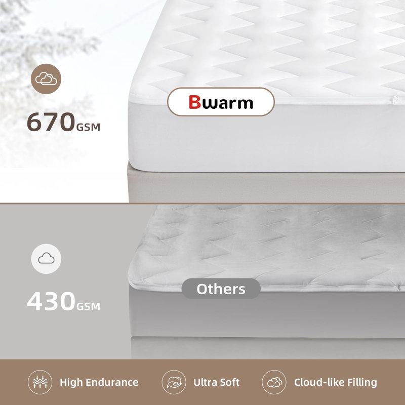 Heated Mattress Pad ETL Certified Flower Bed Warmer with 9 Heat Settings, 1-12 Hours Auto Off Deep Pocket, Machine Washable, White