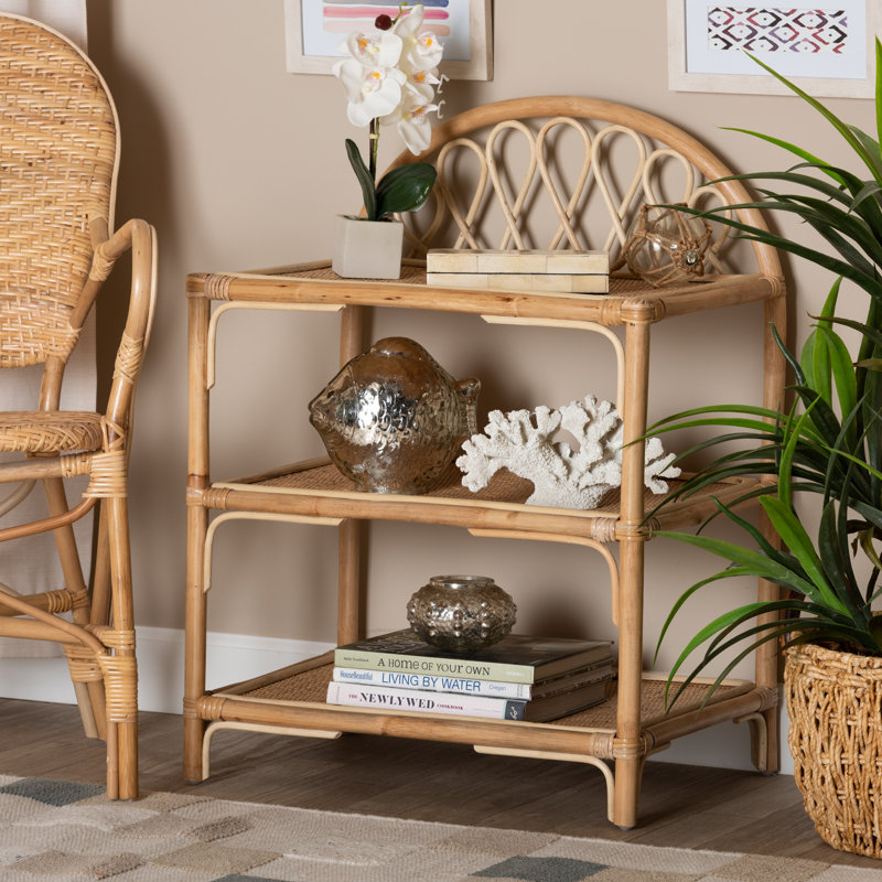 Natural Brown Rattan 3-Tier Bohemian Display Shelf