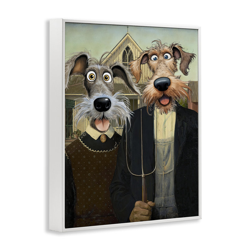 Giclée encadrée de chiots American Gothic, design par Tina LeCour, H 20 po x l 16 po, Encadrement giclée blanc côtier