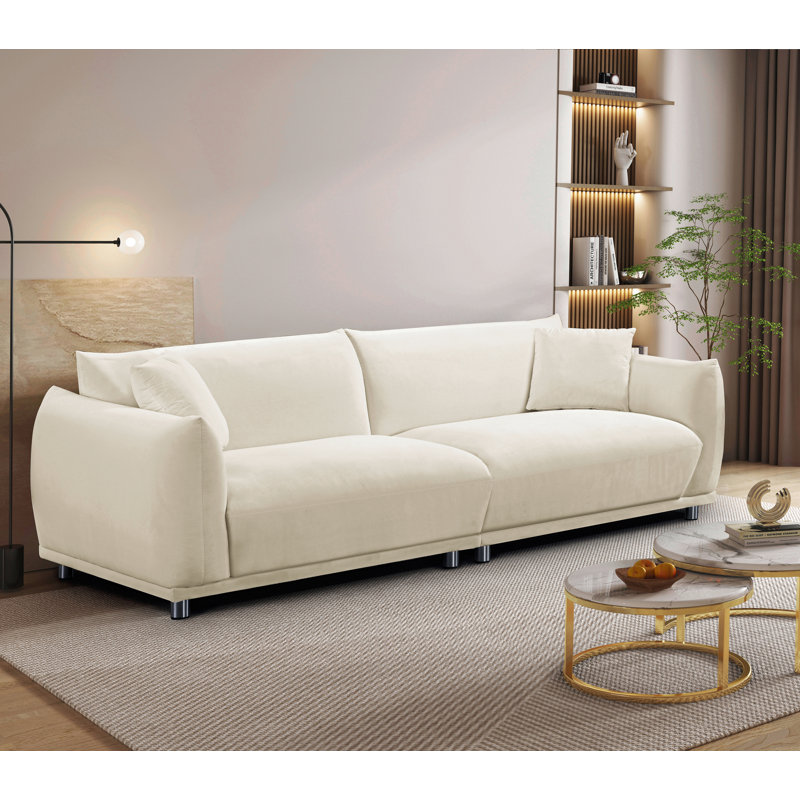 Jaquaveon 88'' Slipcovered Velvet Sofa, Cream White Velvet