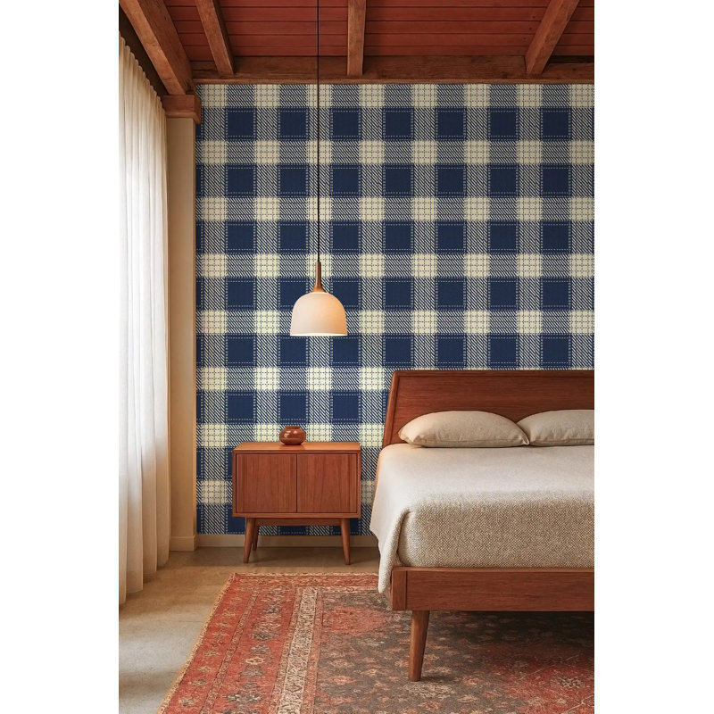 Campers Plaid, Navy, Premium Paper