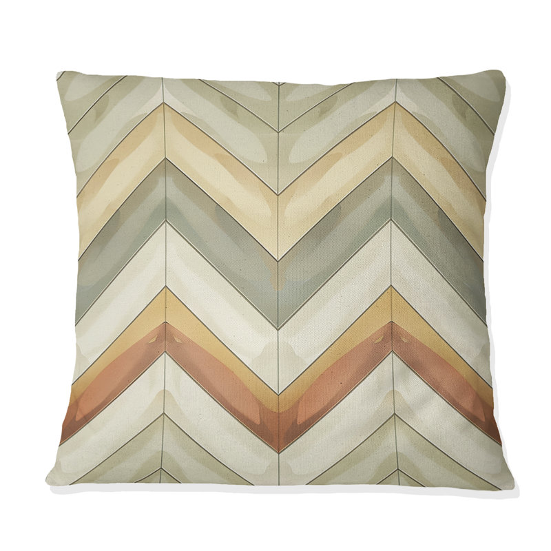 Coussin décoratif beige à motif de chevrons vert I, 18" x 18"
